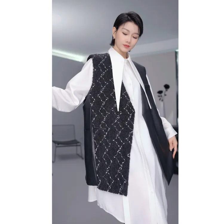 鑫鑫2025秋季新款小众炸街高级感女装AB面拼接时髦百搭马甲33403