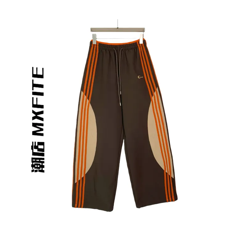 MXFITE潮店秋冬新款拼接条杠运动感直筒加绒休闲裤长裤（ZHD52963）