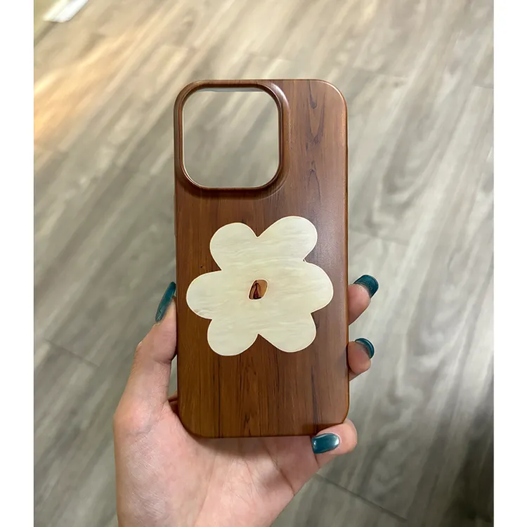 飞虎胜复古木纹花朵菲林硬壳适用苹果16手机壳iPhone15大孔14磨砂