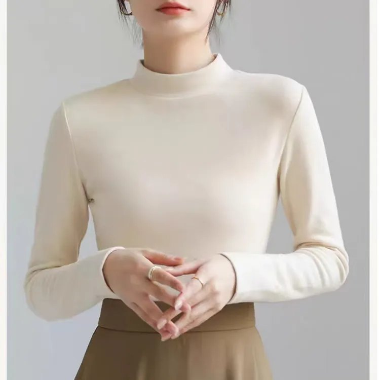 6622   秋冬打底立领磨毛保暖中领长袖女士百搭显瘦磨毛打底衫