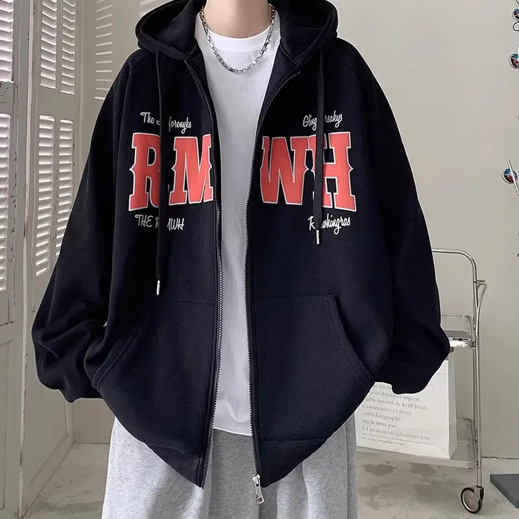 凯颂大码300斤复古港风休闲拉链卫衣男女秋冬新款宽松显瘦外套