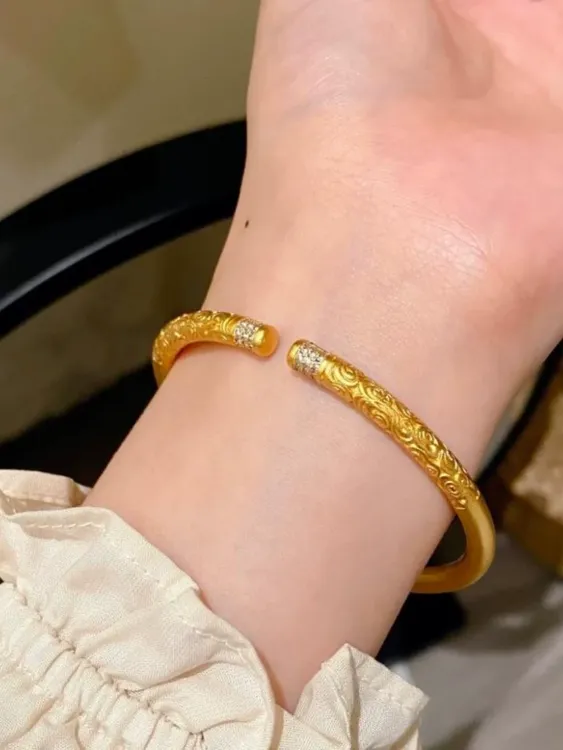 合金手镯 水贝黄金厂手工锻造镀金手镯金包铜圈口可调节祥云实心