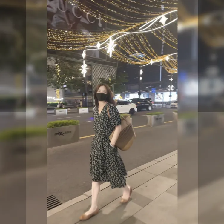 小个子绿色碎花连衣裙遮肚子显瘦时尚洋气夏季法式收腰裙子020