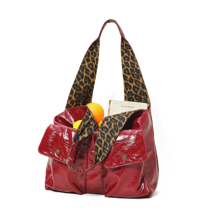 Momogigi柏林街头 复古油蜡质感纸折纹理大容量托特包腋下包