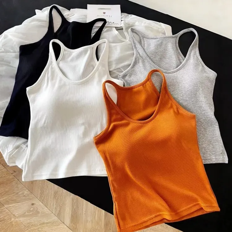 【高品质乳胶胸垫】原版螺纹新疆棉工字挂脖吊带背心女外穿内搭2703