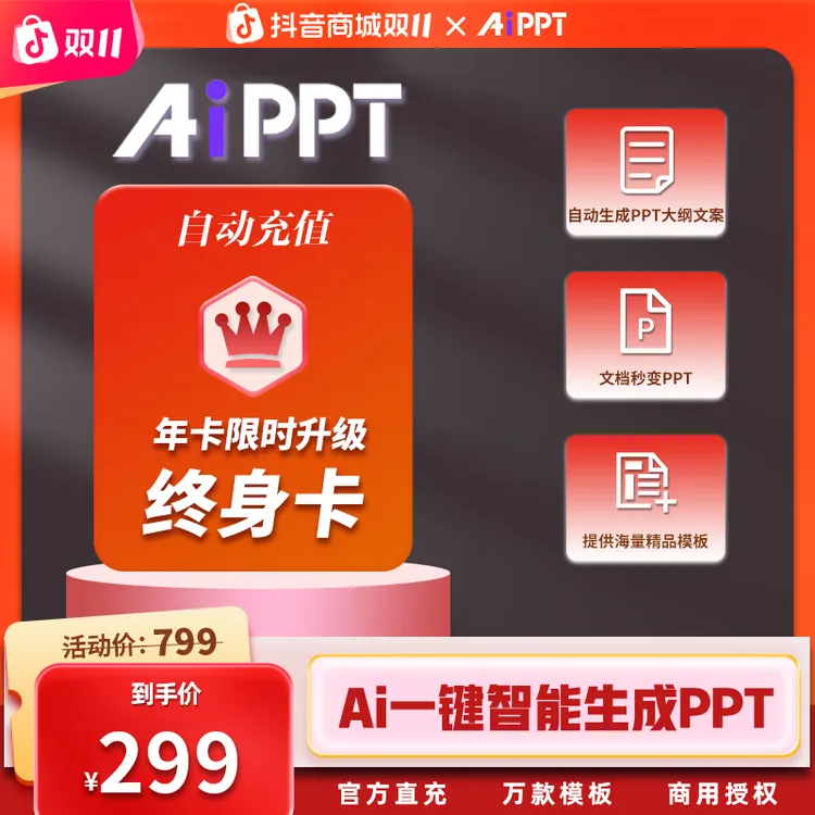 【AiPPT会员终身卡】AI智能生成 PPT美化文档转PPT即冲即用DeepSeek
