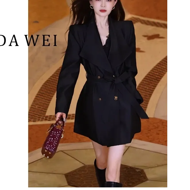 大V新款女装爆款时尚气质显瘦轻奢外套中长款天丝羊毛腰带款风衣