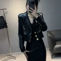 2603衣长50拉链翻领PU皮衣软皮气质时尚短款外套女2025春秋外穿潮
