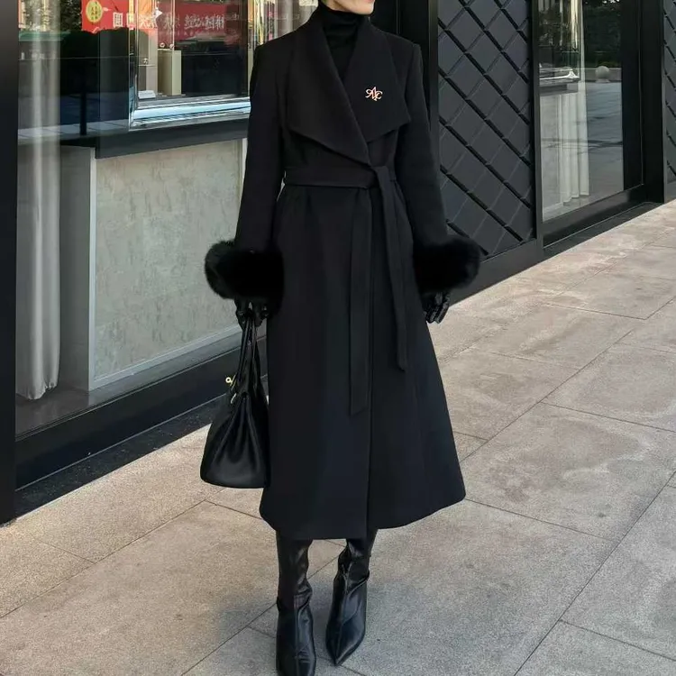 【TING大婷】秋冬白鸭绒大衣新款流行高级气质赫本风狐狸毛系带厚款