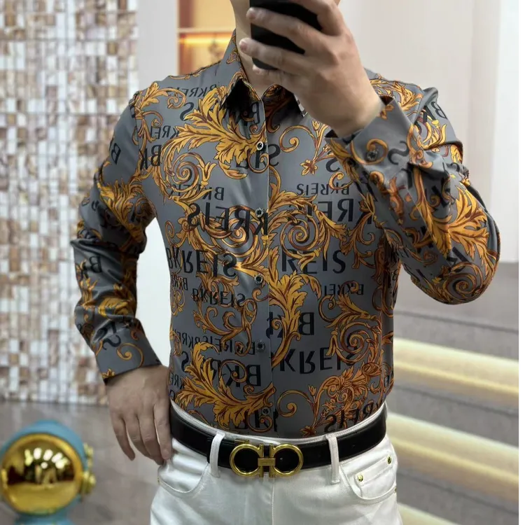 2025轩诚甄选新款免烫高弹力高品质树叶字母印花春长袖衬衣