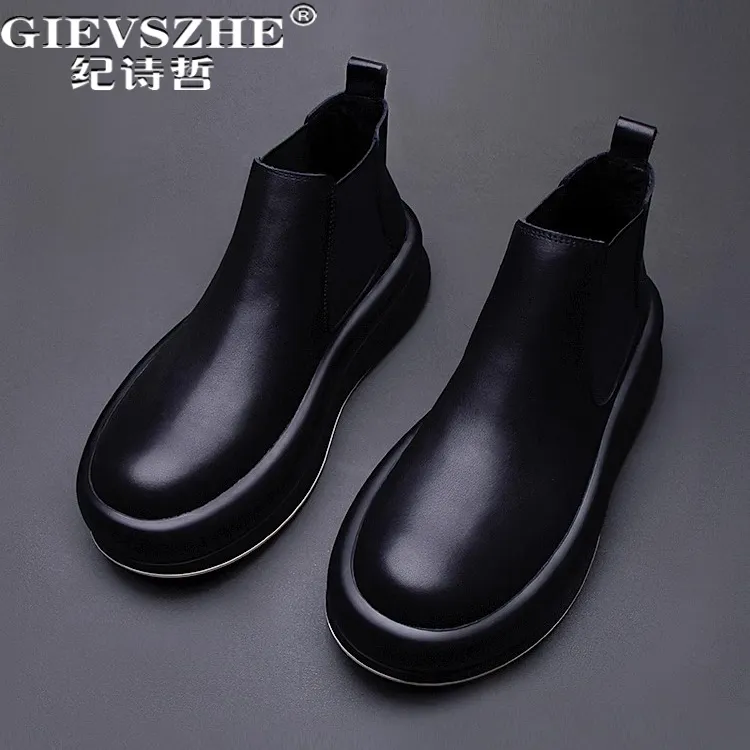 纪诗哲男鞋百搭透气轻便运动鞋子男款厚底加绒休闲鞋潮流切尔西靴