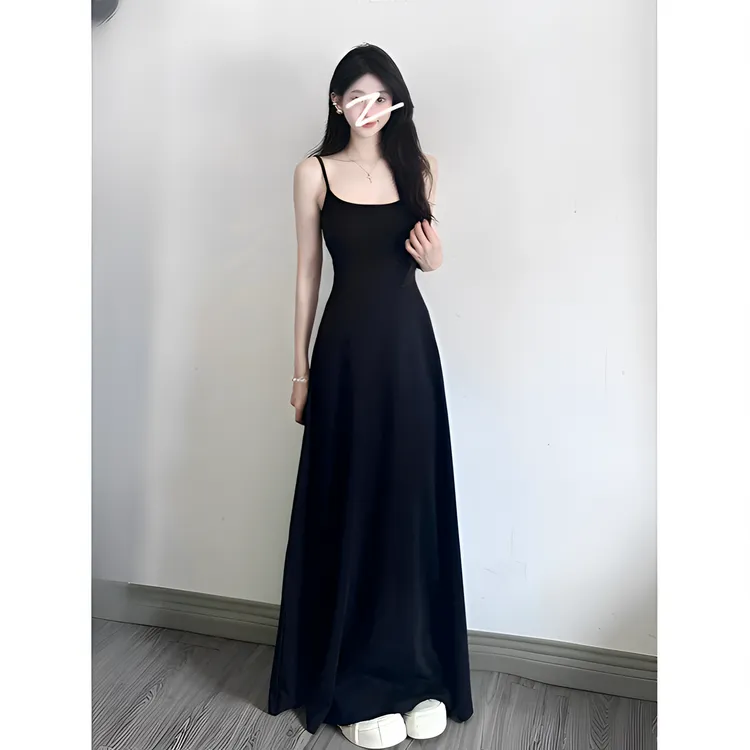 夏季带胸垫赫本风吊带裙长裙小众性感收腰大摆裙长款连衣裙裙子