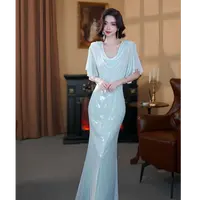 【大晶定制】春季新款湖蓝色拼接网纱轻奢收腰连衣裙-DJ10174