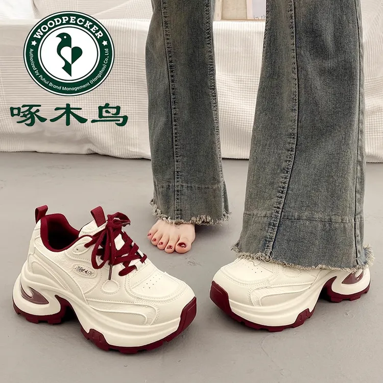 啄木鸟爆款厚底增高老爹鞋女鞋2025春季新款增高运动鞋休闲小白鞋