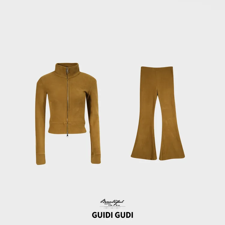 GUIDI GUDI【基础日记】韩版气质修身休闲两件套/黄加蓝  