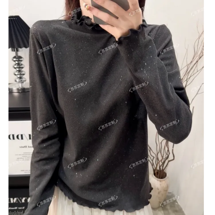 面料升级~洒银工艺！双面磨毛木耳边双重领百搭长袖！