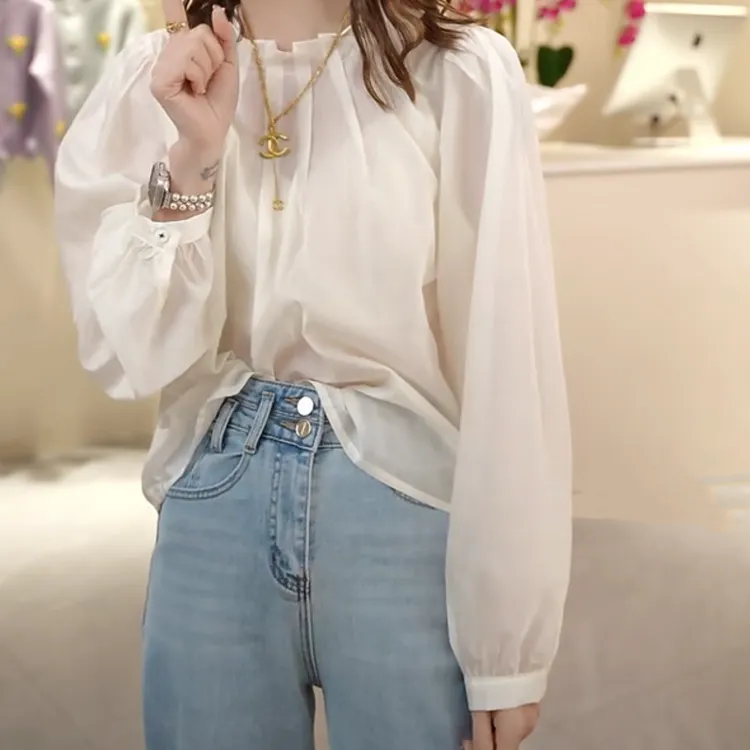 氛围感花边领刺绣衬衫2025新款春季落气质肩袖上衣气质时尚小衫