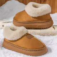 厚底雪地靴加绒保暖防滑耐磨防臭外穿时尚百搭毛绒包头防寒棉鞋冬