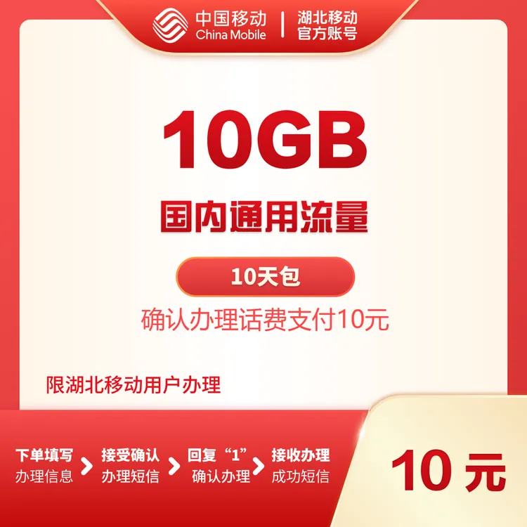 【话费支付】湖北移动-流量包-10GB十天包