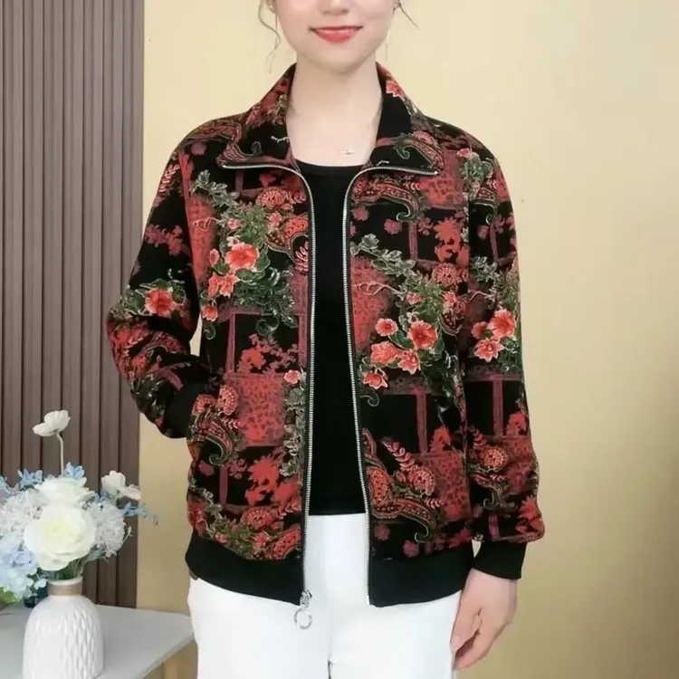 妈妈秋装新款外套遮肚子中老年长袖上衣女拉链外套女