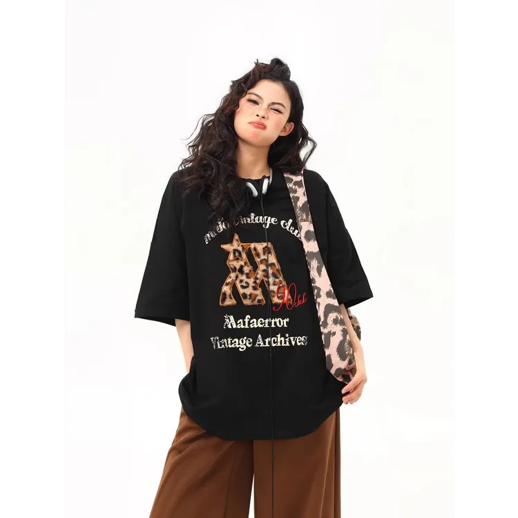 XDYOP 美式复古字母贴布绣潮流短袖T恤男女夏季宽松百搭休闲上衣