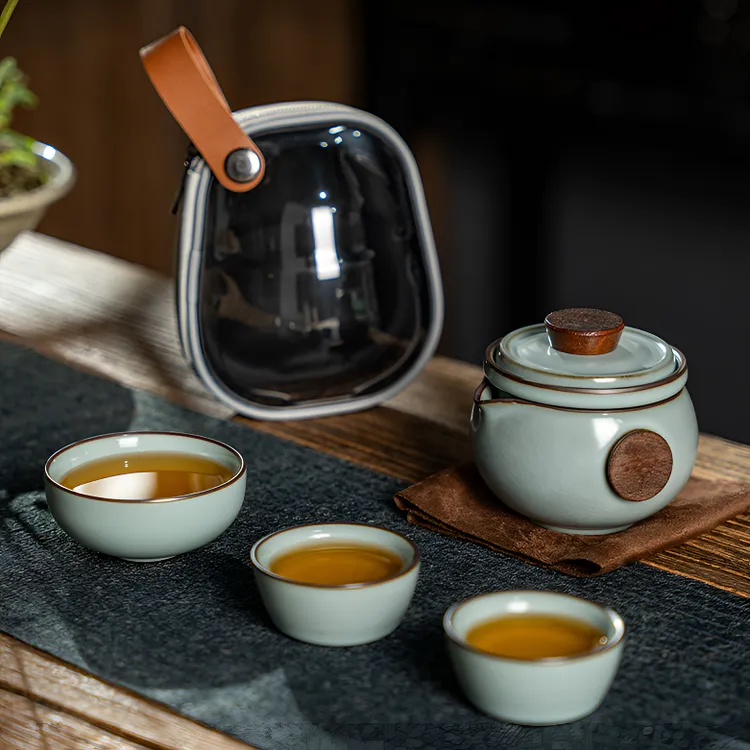 便携式汝窑天青旅行茶具小套装快客杯户外露营出差车载高档泡茶壶