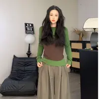 【宝儿姐优选】圆领撞色百搭真两件打底上衣