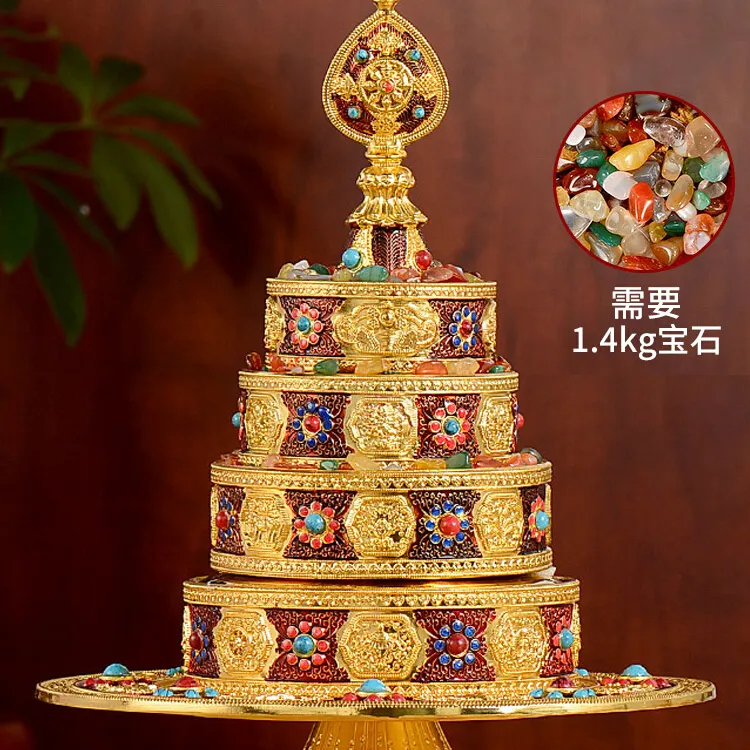 藏式曼扎盘修盘铜合金工艺品桌面八吉祥曼达盘大号摆件藏族曼茶罗