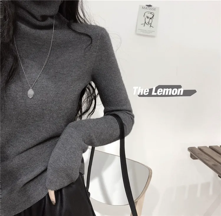 大码灰色高领针织打底衫女秋冬高级感保暖洋气内搭堆堆领毛衣显瘦