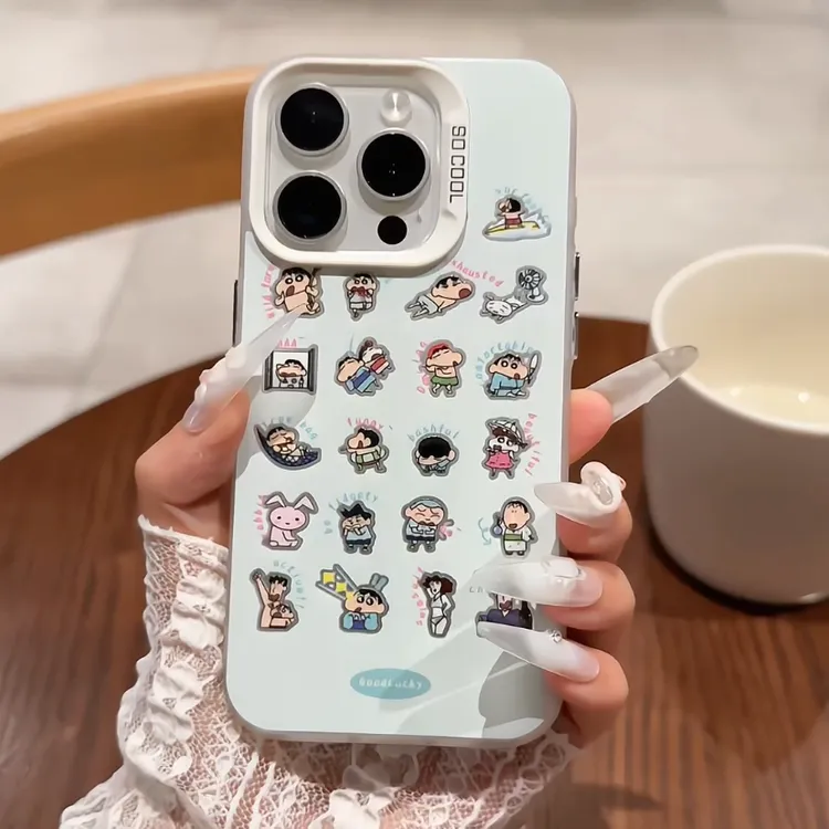 适用苹果16promax磨砂彩银iPhone15手机壳华为mate70薄荷绿底小新