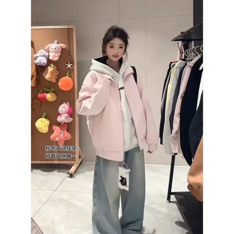 秋季美式复古皮衣情侣款立领夹克外套防泼水宽松休闲百搭情侣外套