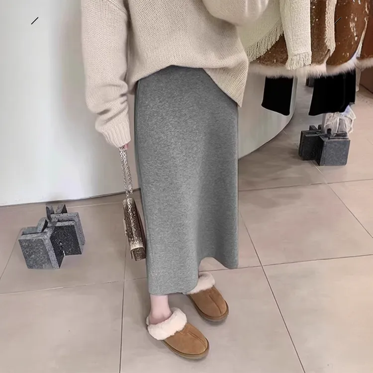 毛线针织半身裙包裙女秋冬高级感气质中长款高腰直筒包臀一步长裙