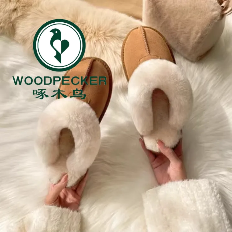 啄木鸟6cm加厚秋冬新款外穿包头拖保暖毛毛拖鞋厚底磨砂拖鞋女款