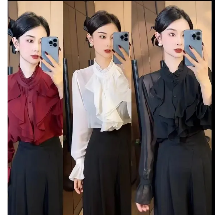 法式气质时尚衬衣女2025春秋新款洋气显瘦高级感衬衫上衣