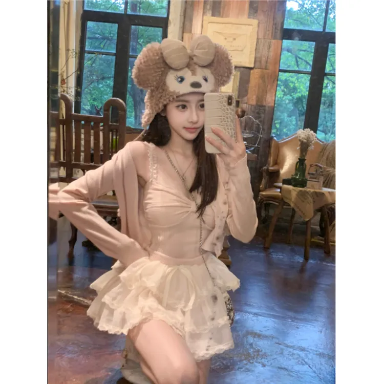 【甜汽水少女】夏季甜美风气质开衫吊带上衣女百搭显瘦半身裙三件套