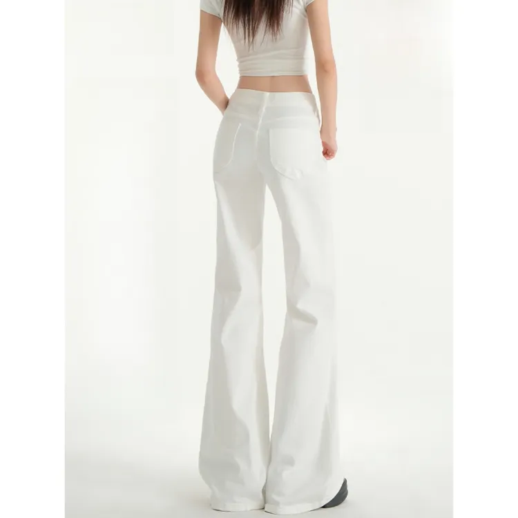 美式复古白色微喇牛仔裤女2025新款春夏低腰显瘦宽松不贴腿喇叭裤