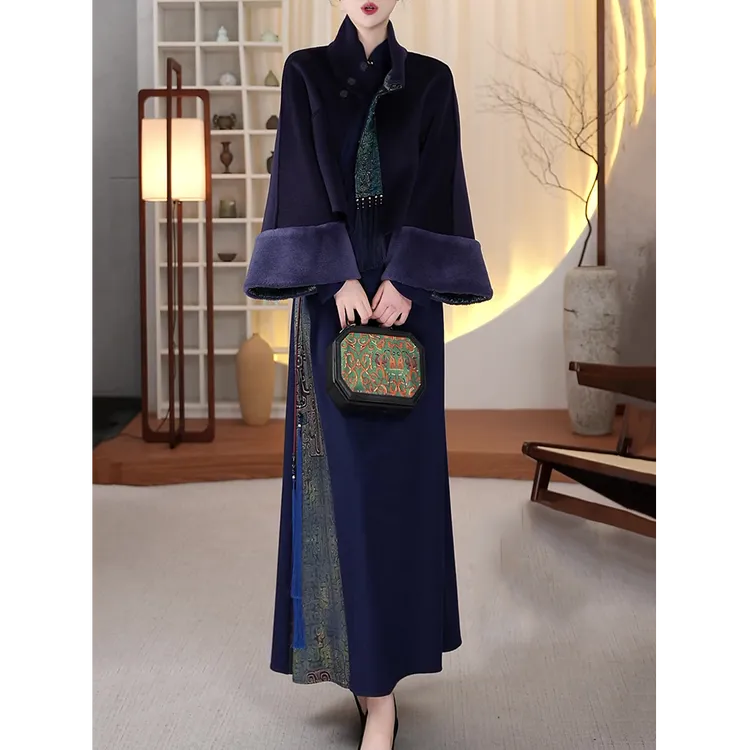 新中式文艺复古套装女2025秋冬新款宽松显瘦减龄改良外套+连衣裙