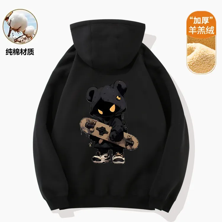 【清仓】纯棉450g重磅加绒加厚连帽卫衣潮牌印花男女冬季宽松外套