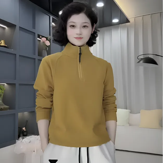 2025年秋冬显瘦休闲气气质拼接双面绒上衣长袖百搭打底5650