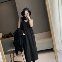 【茶烟扶腰】螺纹弹力宽松显瘦连衣裙.