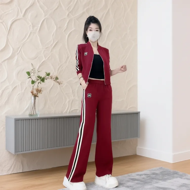 高端时尚休闲运动套装女2025秋季新款开衫外套高腰直筒裤洋气减龄