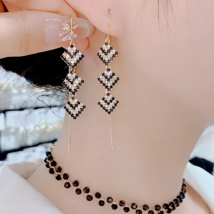 铜合金合成锆石耳饰 0789时尚简约百搭气质耳线流苏显瘦耳环