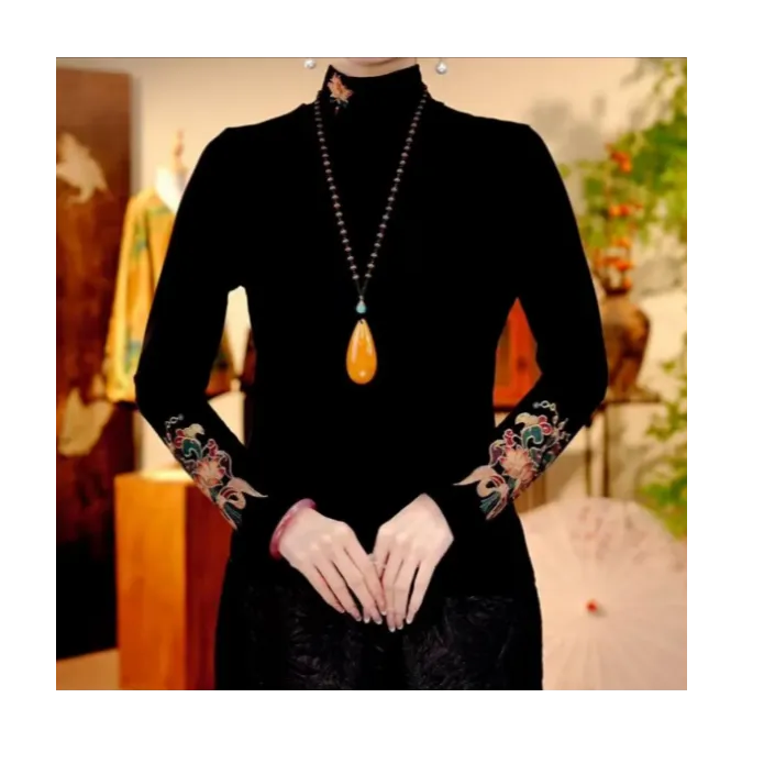 [墨黛]观江南婷婷气质优雅百搭新中式刺绣打底衫1AQ103001