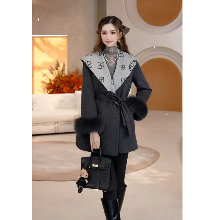 COCO BECCI【首尔冬雪】90白鸭狐狸毛高级羽绒呢大衣CFLJD200301