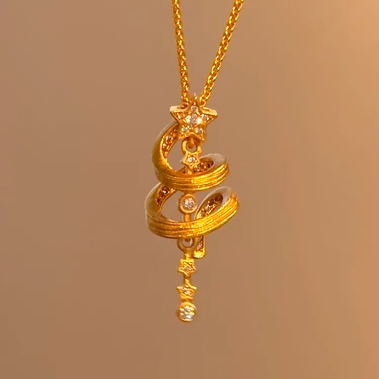 铜合金项链 圣诞树项链  新中式螺旋飘带点钻圣诞树项链锁骨链