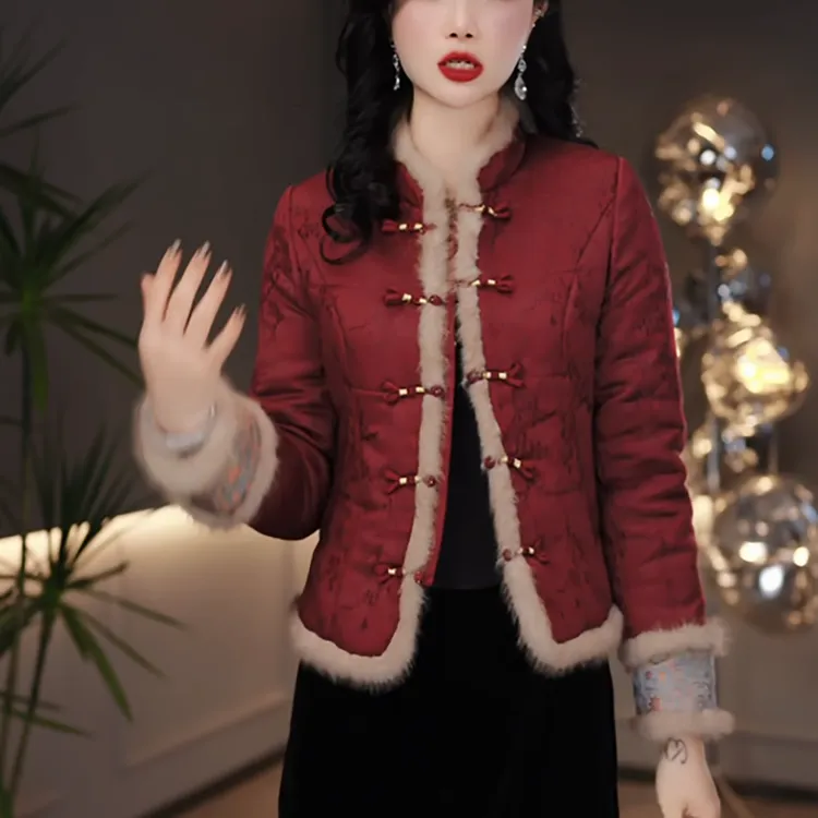 2025冬新款加厚加绒新中式国风棉衣气质保暖棉外套小香风复古轻奢