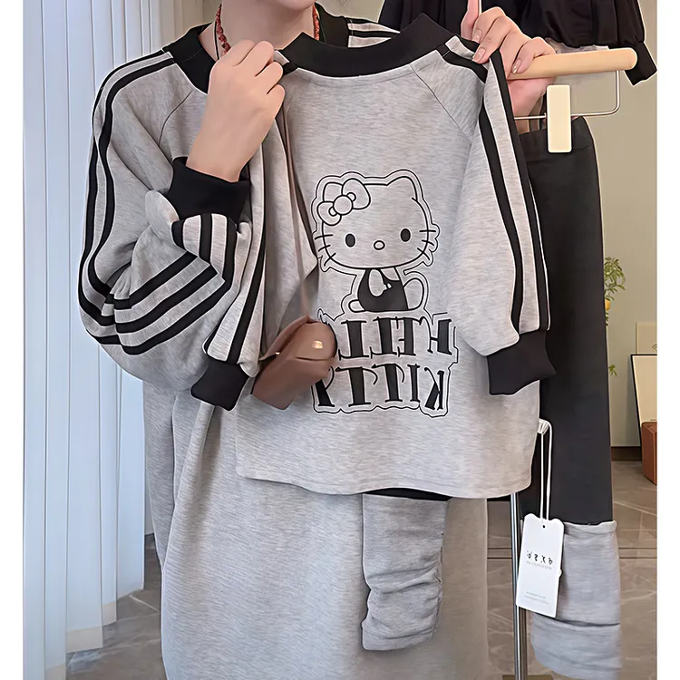 女童卡通卫衣打底裤套装2025新款春秋款中长款长女童夏款美式套装