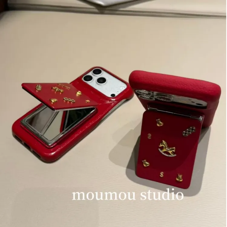 新年红色小金马化妆镜适用苹果17promax手机壳iPhone17pro16pro15