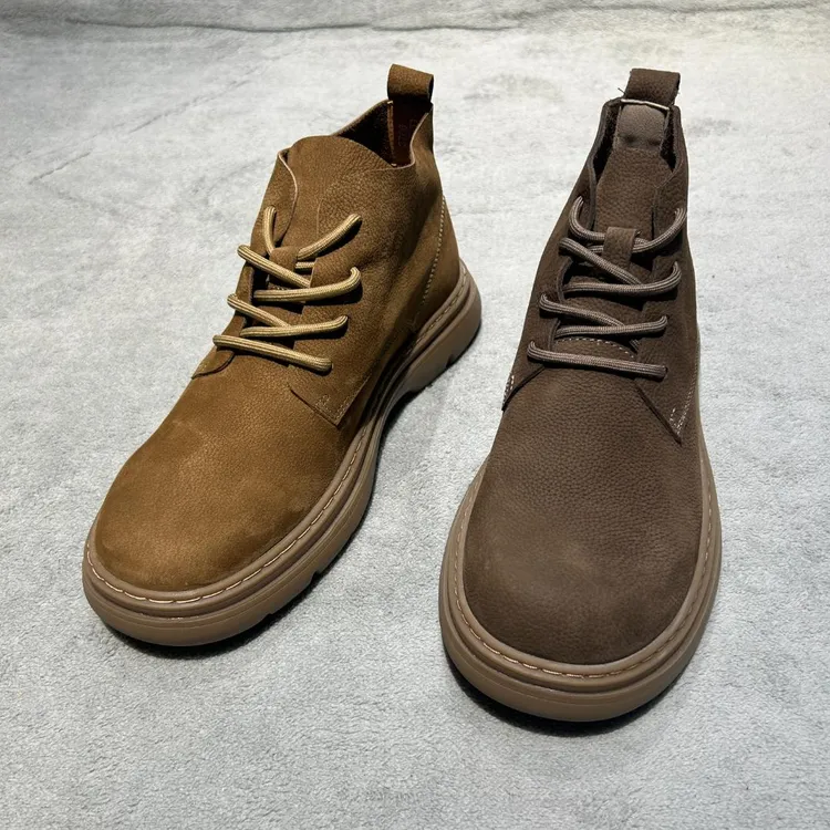 秋冬新款男士头层牛皮马丁靴中高帮大头男款软底防滑真皮工装鞋子