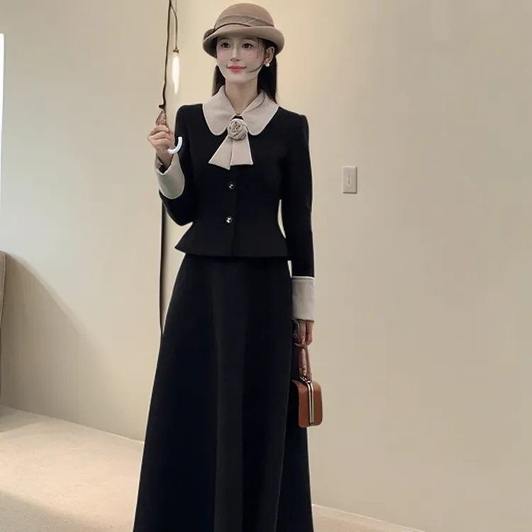 【加绒加厚】【两件套】2024冬季法式千金风复古英伦风套装